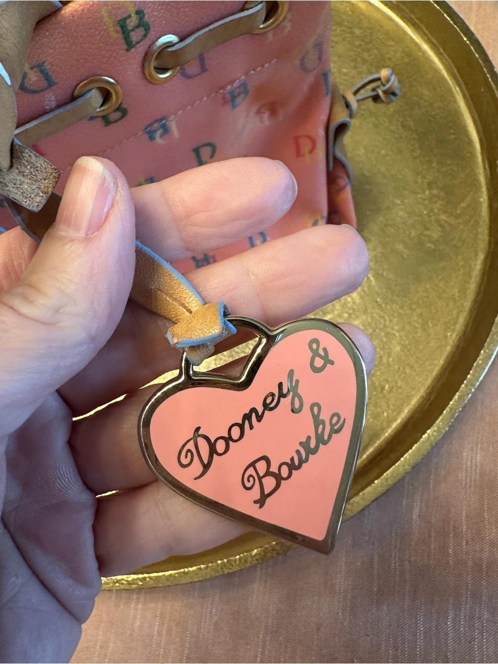 Dooney & Bourke Pink Signature Monogram Drawstring Satchel Y2K Vintage - Picture 9 of 12